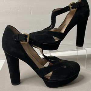 New! Black Suede B. Makowsky Rounded Block Heel Platform Shoes! Size 7